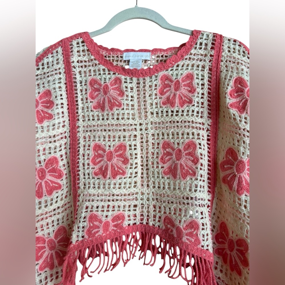 House of Harlow 1960 Crochet Knit Shawl Fringe Poncho - Picture 4 of 9